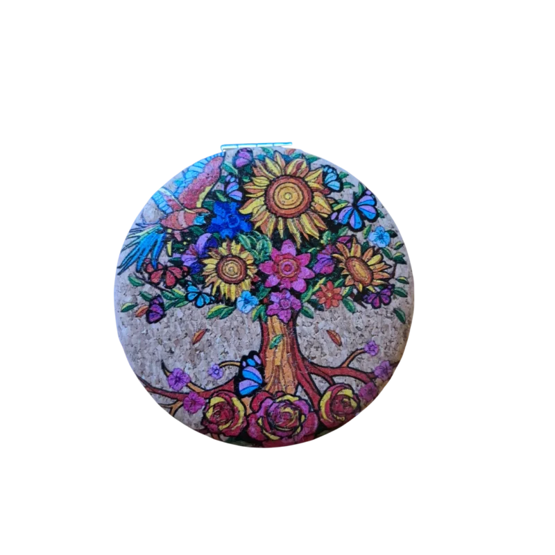 Kurken spiegeltje boom met bloemen en papegaai