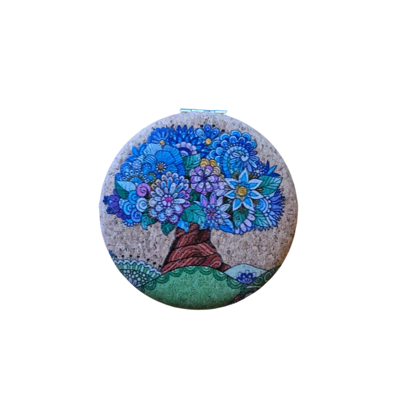 Kurken spiegeltje blauwe boom